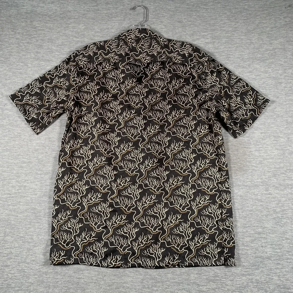 Zara Shirt Mens Small Black Coral Print Viscose Short‎ Sleeve Button Up Casual